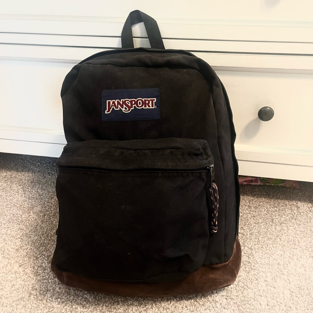 Vintage Old School Leather Jansport Backpack Black